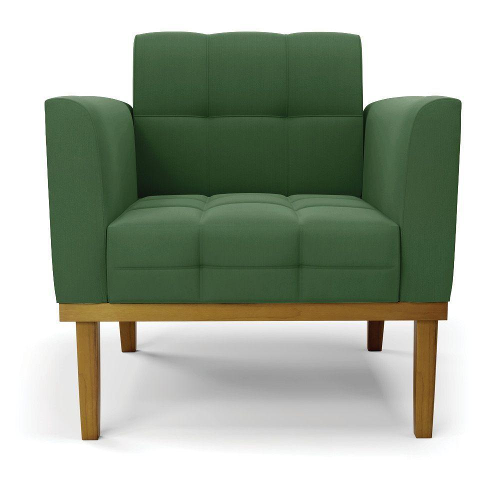 Poltrona Base De Madeira Fixa Castanho Elisa Suede Verde D03 - D'rossi - 5