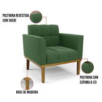 Poltrona Base De Madeira Fixa Castanho Elisa Suede Verde D03 - D'rossi - 2