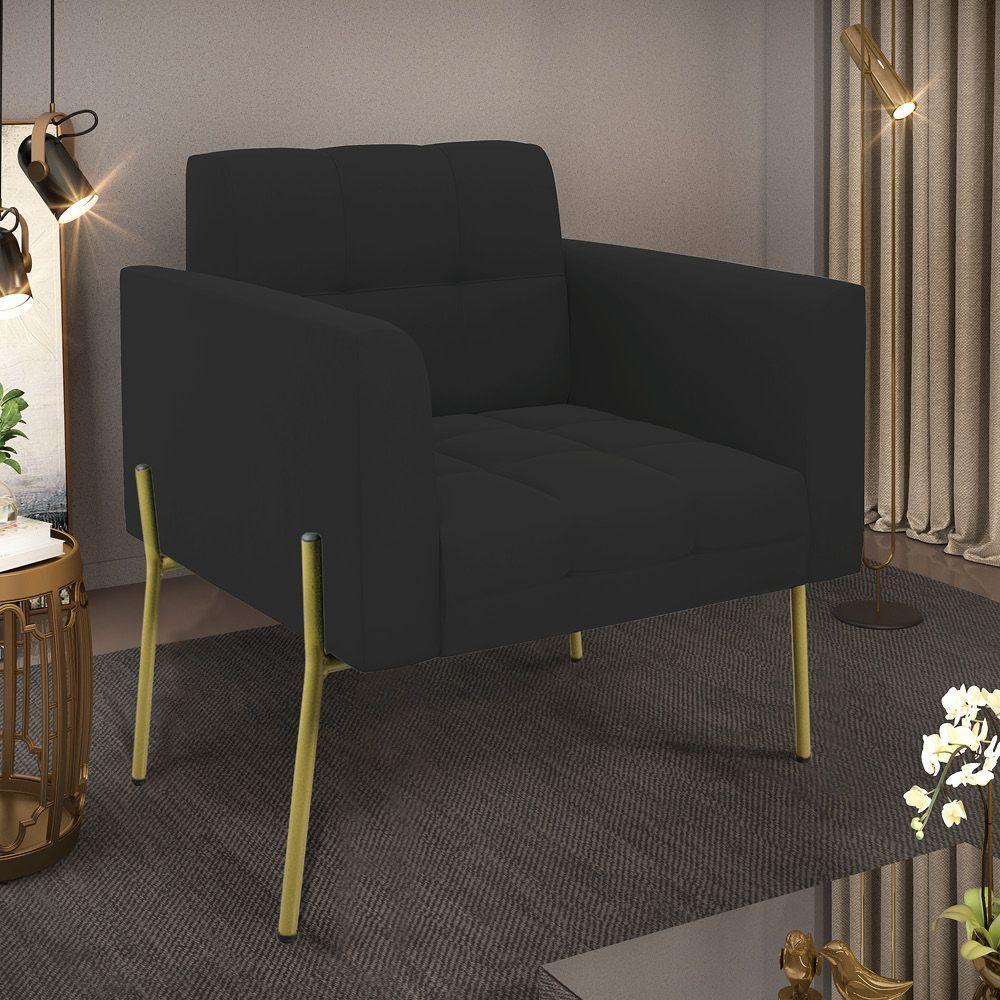 Poltrona Pé De Ferro Dourado Para Sala Elisa Veludo Preto D03 - D'rossi - 4