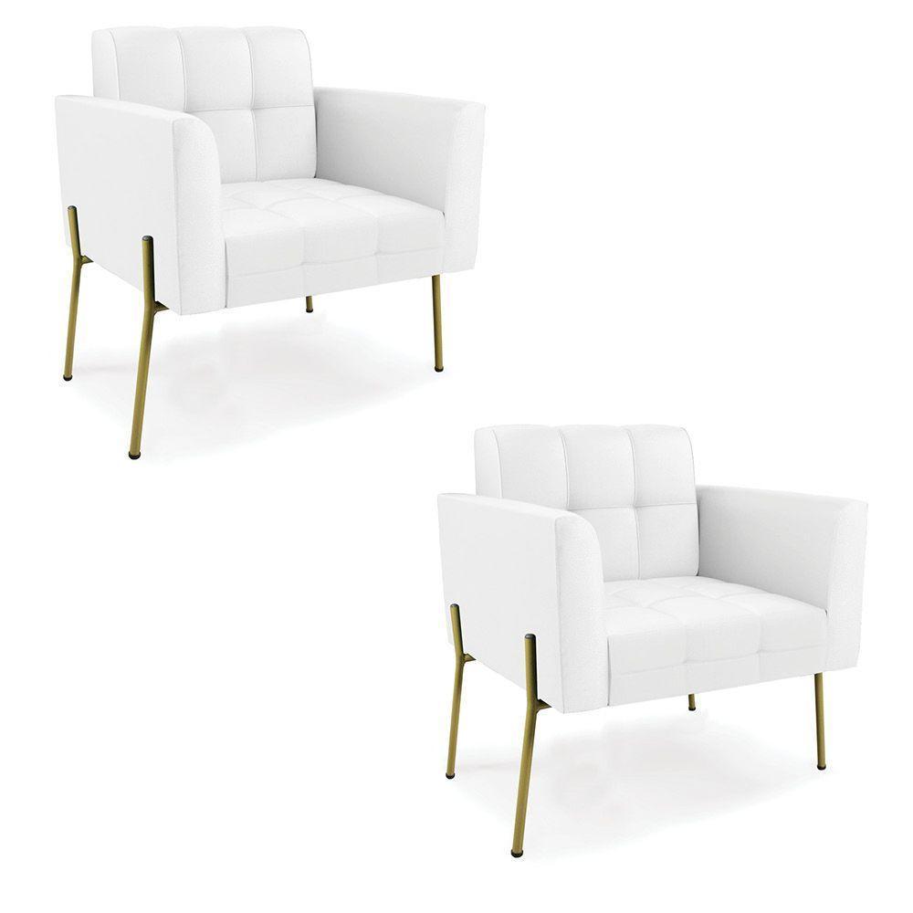 Poltrona Pé De Ferro Dourado Para Sala Kit 2 Elisa Corino D03 - D'rossi Cor Branco - 1