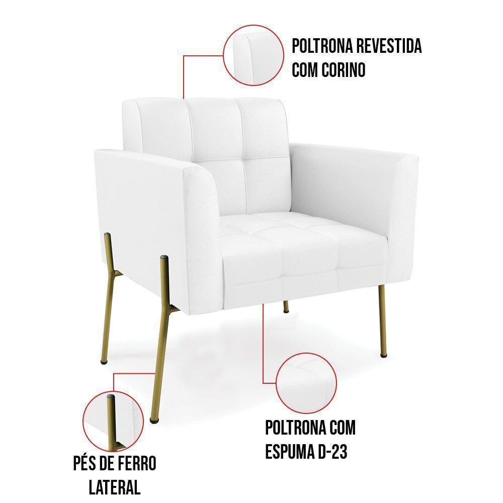 Poltrona Pé De Ferro Dourado Para Sala Kit 2 Elisa Corino D03 - D'rossi Cor Branco - 3