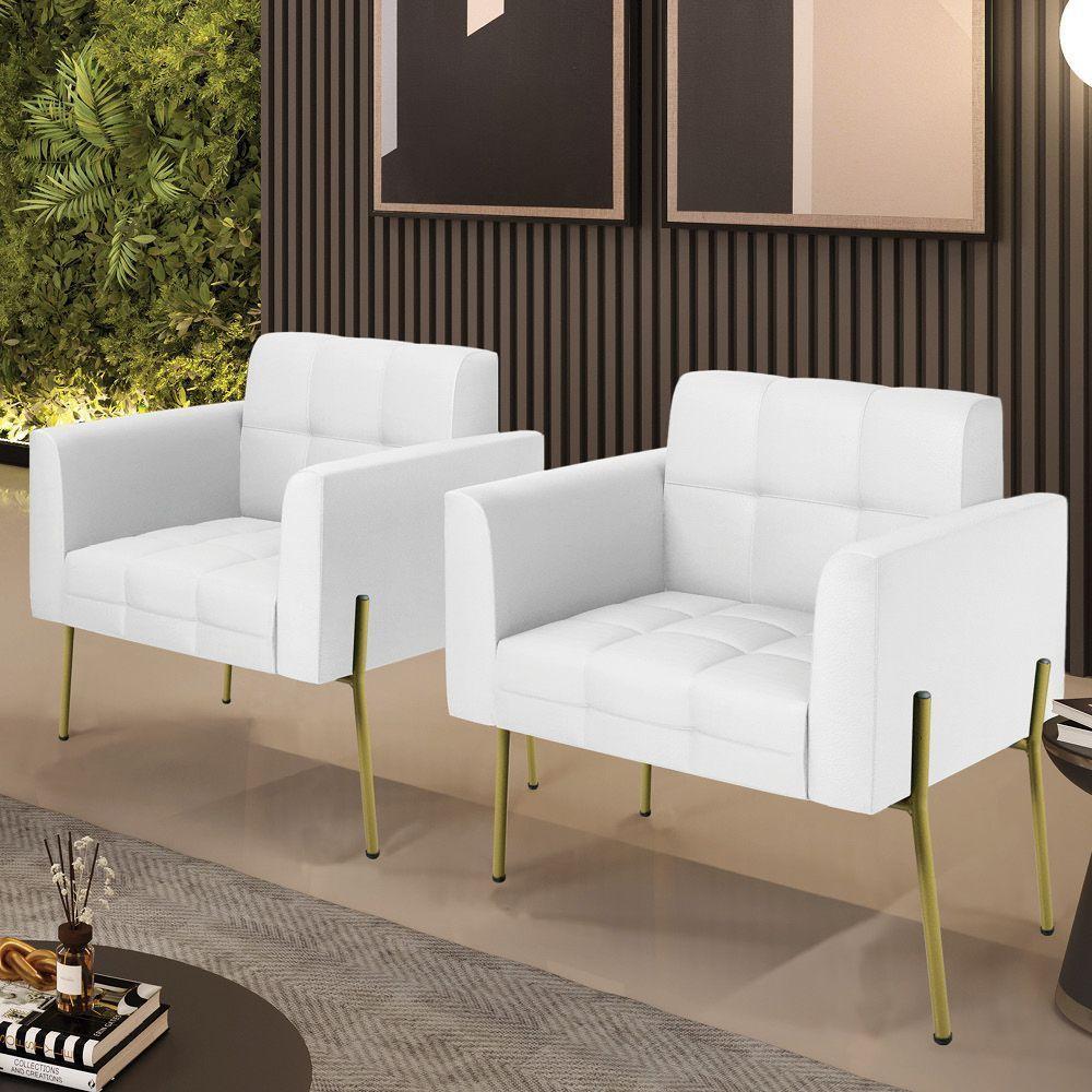 Poltrona Pé De Ferro Dourado Para Sala Kit 2 Elisa Corino D03 - D'rossi Cor Branco - 6