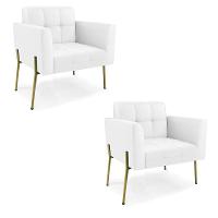 Poltrona Pé De Ferro Dourado Para Sala Kit 2 Elisa Corino D03 - D'rossi Cor Branco - 1