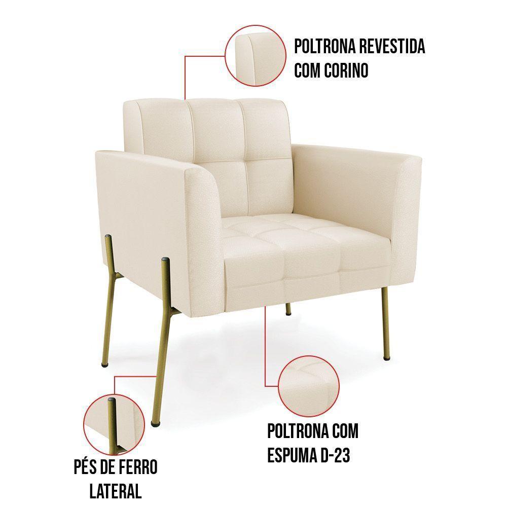 Poltrona Pé De Ferro Dourado Para Sala Kit 2 Elisa Corino Bege D03 - D'rossi - 3