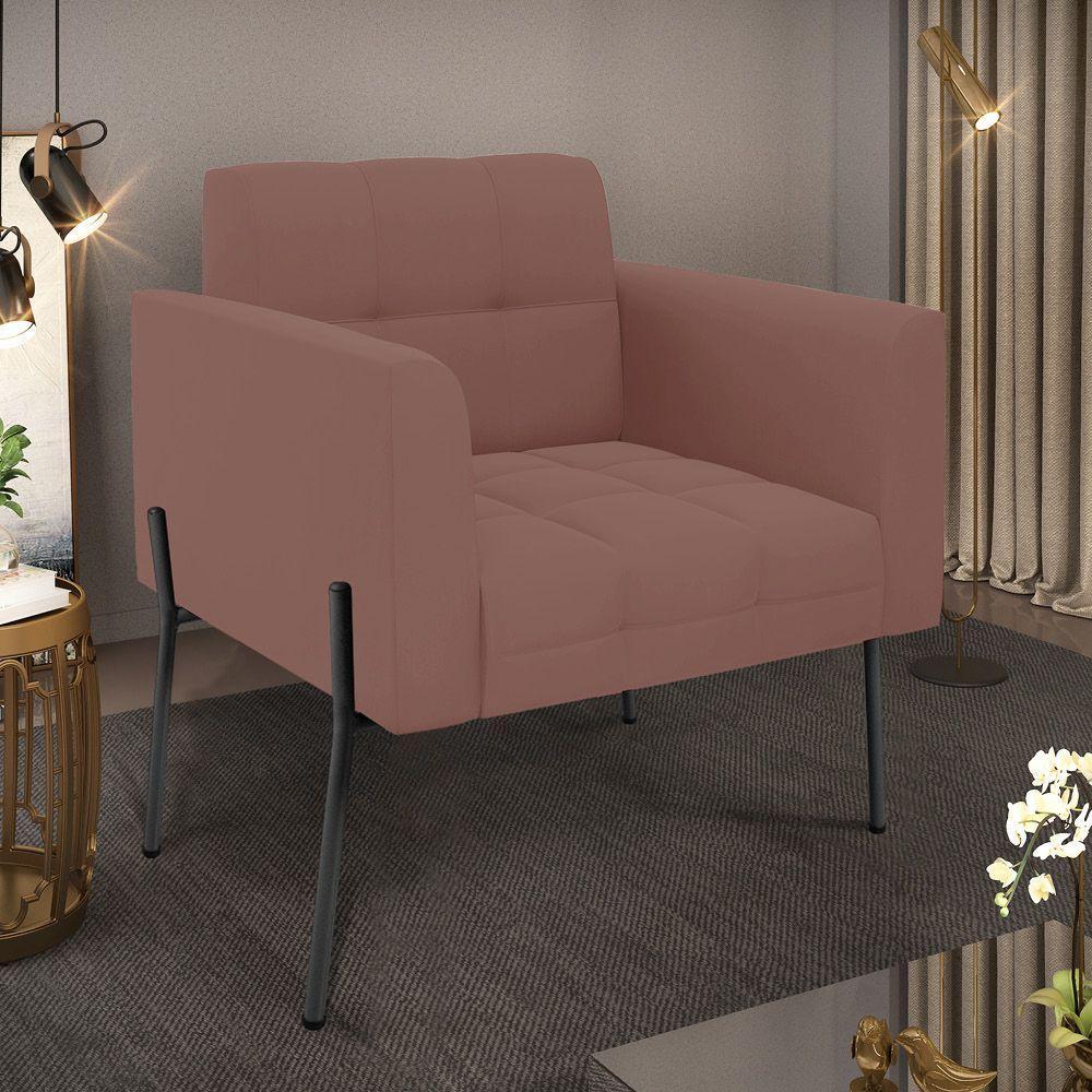 Poltrona Pé De Ferro Preto Para Sala Elisa Veludo D03 - D'rossi Cor Rose - 6