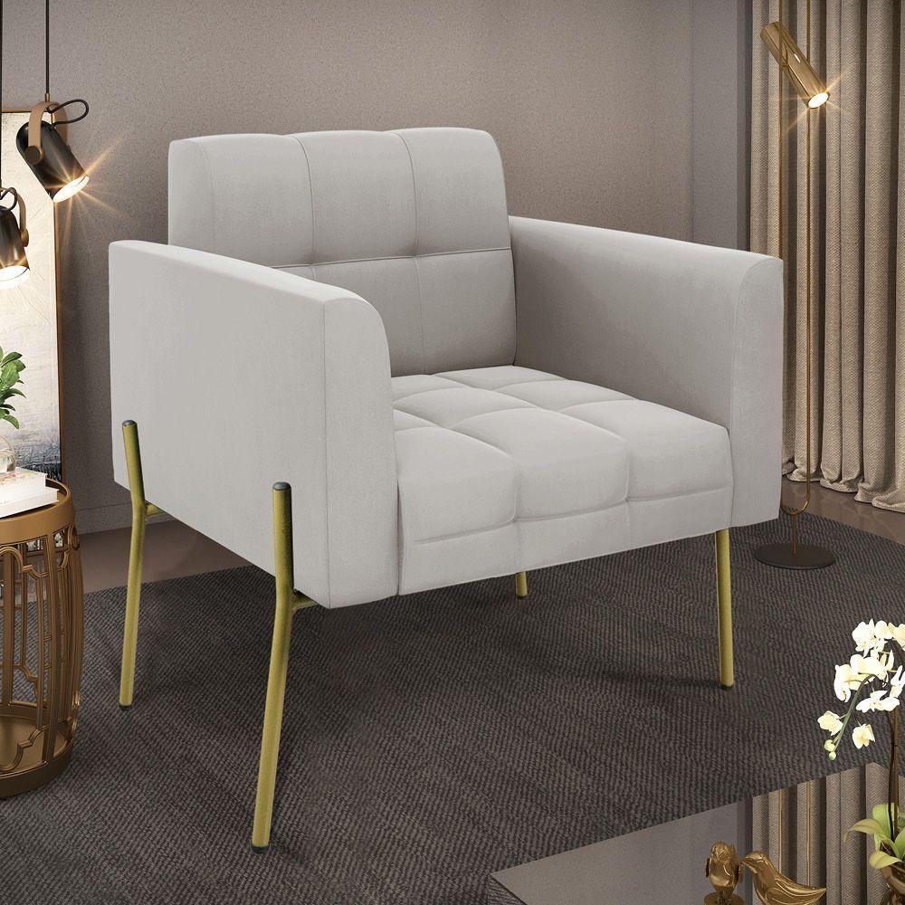 Poltrona Pé De Ferro Dourado Para Sala Elisa Veludo D03 - D'rossi Cor Cinza - 5