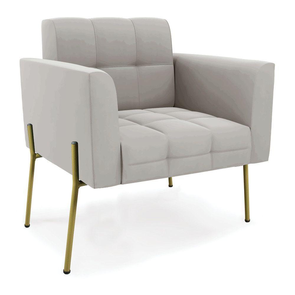 Poltrona Pé De Ferro Dourado Para Sala Elisa Veludo D03 - D'rossi Cor Cinza - 6
