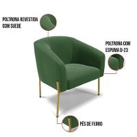 Poltrona Pé De Ferro Dourado Kit 2 Stella Suede D03 - D'rossi Cor Verde - 3