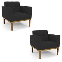 Poltrona Base De Madeira Fixa Castanho Kit 2 Elisa Veludo Preto D03 - D'rossi - 1