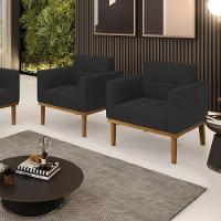 Poltrona Base De Madeira Fixa Castanho Kit 2 Elisa Veludo Preto D03 - D'rossi - 6