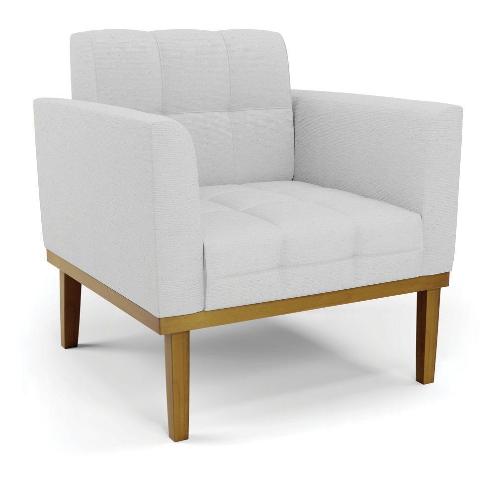 Poltrona Base De Madeira Fixa Castanho Elisa Linho Cinza A05 D03 - D'rossi - 1