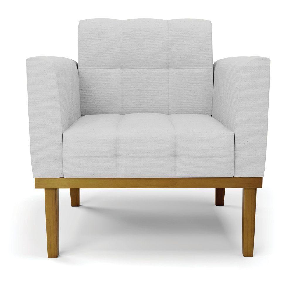 Poltrona Base De Madeira Fixa Castanho Elisa Linho Cinza A05 D03 - D'rossi - 5