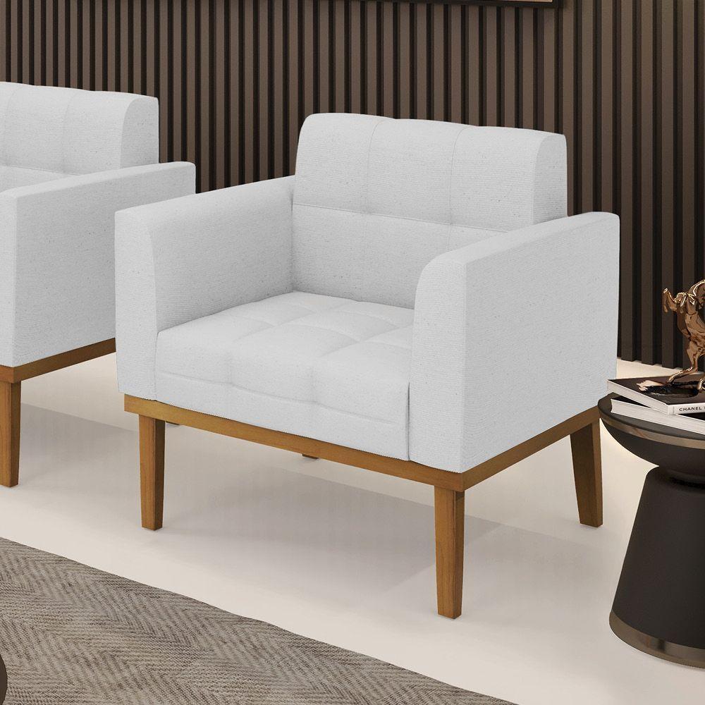 Poltrona Base De Madeira Fixa Castanho Elisa Linho Cinza A05 D03 - D'rossi - 6