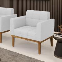 Poltrona Base De Madeira Fixa Castanho Elisa Linho Cinza A05 D03 - D'rossi - 6