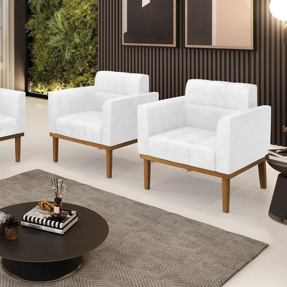 Poltrona Base De Madeira Fixa Castanho Kit 2 Elisa Corano Branco D03 - D'rossi - 6