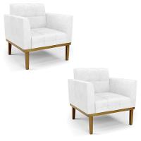 Poltrona Base De Madeira Fixa Castanho Kit 2 Elisa Corano Branco D03 - D'rossi - 1