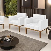 Poltrona Base De Madeira Fixa Castanho Kit 2 Elisa Corano Branco D03 - D'rossi - 6