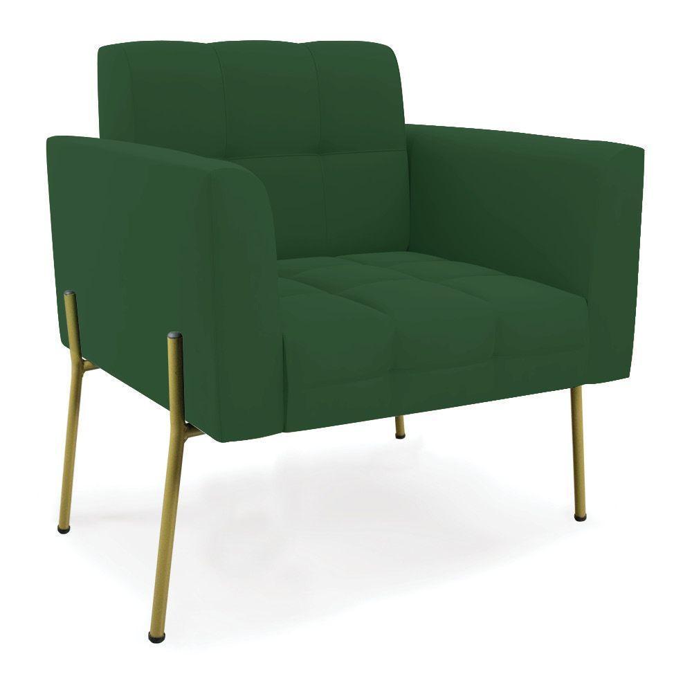 Poltrona Pé De Ferro Dourado Para Sala Elisa Veludo D03 - D'rossi Cor Verde - 1