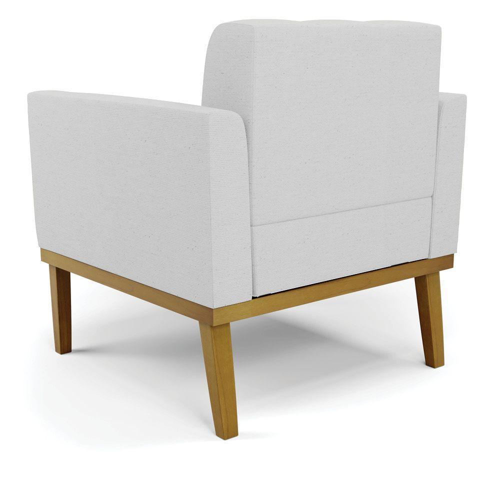 Poltrona Base De Madeira Fixa Castanho Kit 2 Elisa Linho Cinza A05 D03 - D'rossi - 3