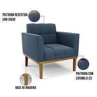 Poltrona Base De Madeira Fixa Castanho Kit 2 Elisa Suede Azul Marinho D03 - D'rossi - 2
