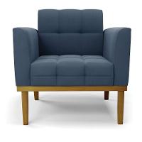 Poltrona Base De Madeira Fixa Castanho Kit 2 Elisa Suede Azul Marinho D03 - D'rossi - 5