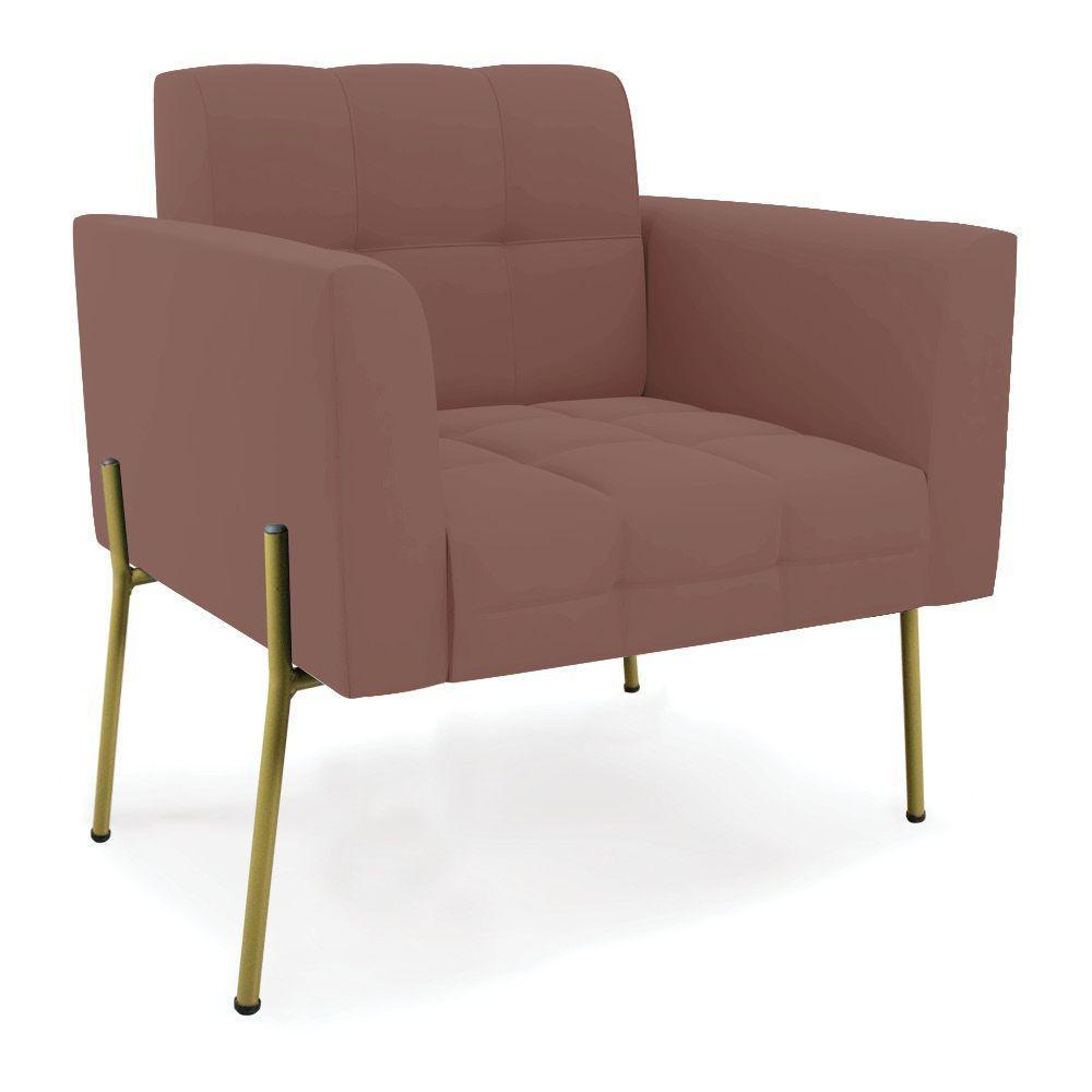 Poltrona Pé De Ferro Dourado Para Sala Elisa Veludo D03 - D'rossi Cor Rose - 1
