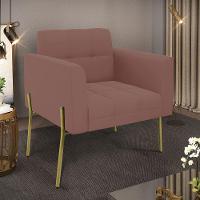 Poltrona Pé De Ferro Dourado Para Sala Elisa Veludo D03 - D'rossi Cor Rose - 6