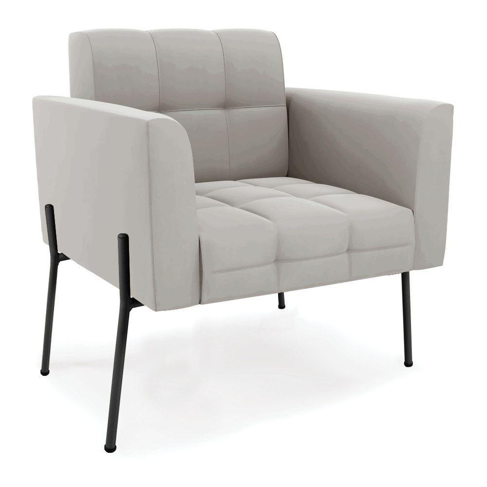 Poltrona Pé De Ferro Preto Para Sala Elisa Veludo Cinza D03 - D'rossi - 1