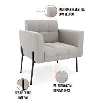 Poltrona Pé De Ferro Preto Para Sala Elisa Veludo Cinza D03 - D'rossi - 3