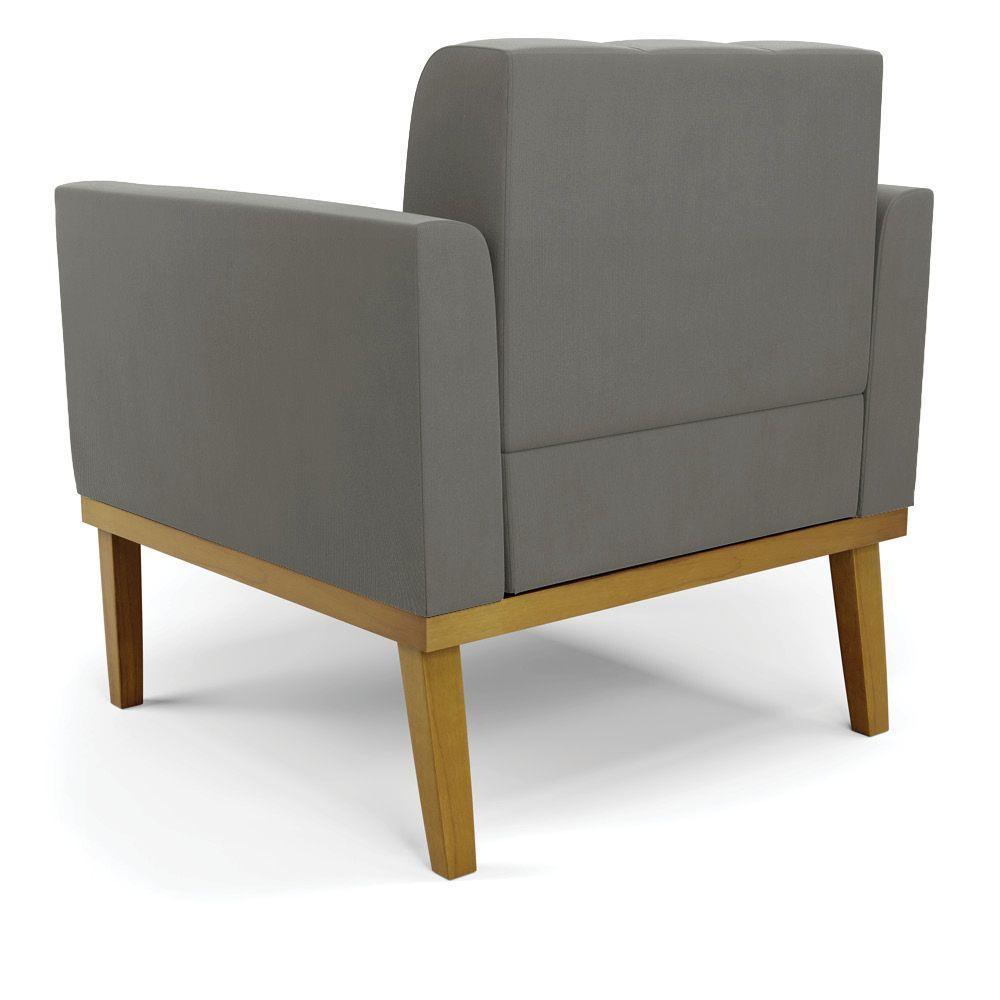 Poltrona Base De Madeira Fixa Castanho Kit 2 Elisa Suede Grafite D03 - D'rossi - 3