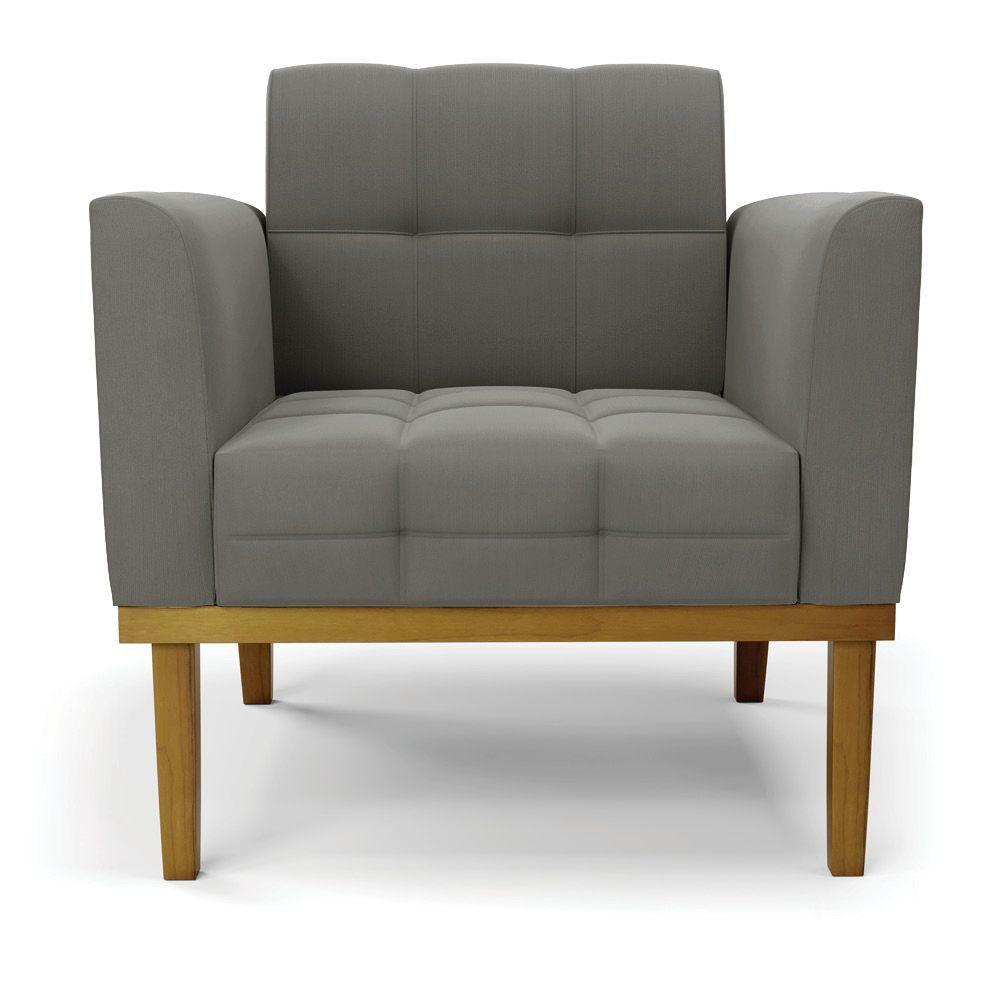 Poltrona Base De Madeira Fixa Castanho Kit 2 Elisa Suede Grafite D03 - D'rossi - 5