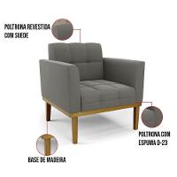 Poltrona Base De Madeira Fixa Castanho Kit 2 Elisa Suede Grafite D03 - D'rossi - 2