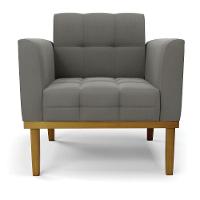 Poltrona Base De Madeira Fixa Castanho Kit 2 Elisa Suede Grafite D03 - D'rossi - 5