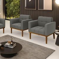 Poltrona Base De Madeira Fixa Castanho Kit 2 Elisa Suede Grafite D03 - D'rossi - 6