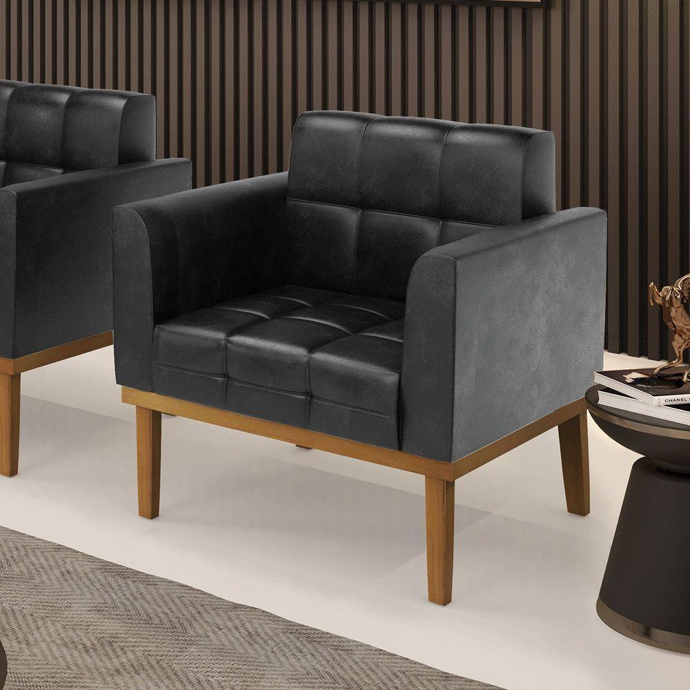 Poltrona Base De Madeira Fixa Castanho Elisa Corano Preto D03 - D'rossi - 6