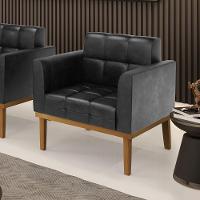 Poltrona Base De Madeira Fixa Castanho Elisa Corano Preto D03 - D'rossi - 6