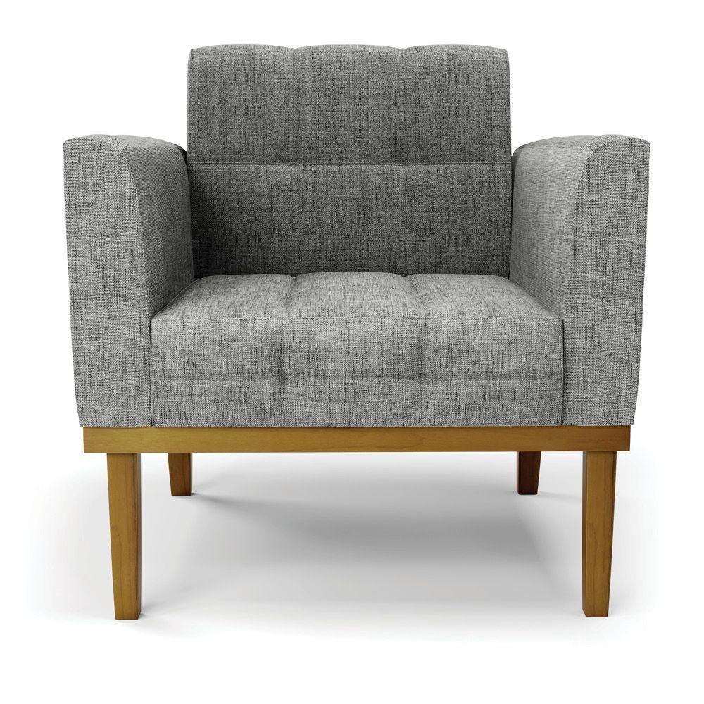 Poltrona Base De Madeira Fixa Castanho Kit 2 Elisa Linho D03 - D'rossi Cor A26 Grafite - 1