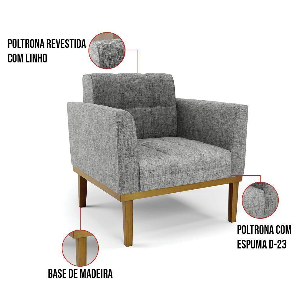 Poltrona Base De Madeira Fixa Castanho Kit 2 Elisa Linho D03 - D'rossi Cor A26 Grafite - 2