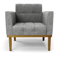 Poltrona Base De Madeira Fixa Castanho Kit 2 Elisa Linho D03 - D'rossi Cor A26 Grafite - 1