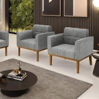 Poltrona Base De Madeira Fixa Castanho Kit 2 Elisa Linho D03 - D'rossi Cor A26 Grafite - 6