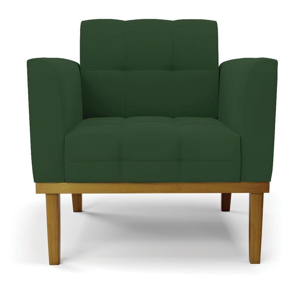 Poltrona Base De Madeira Fixa Castanho Kit 2 Elisa Veludo D03 - D'rossi Cor Verde - 5