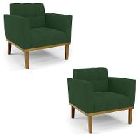 Poltrona Base De Madeira Fixa Castanho Kit 2 Elisa Veludo D03 - D'rossi Cor Verde - 1