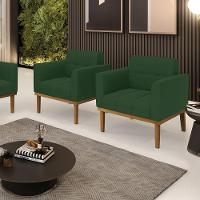 Poltrona Base De Madeira Fixa Castanho Kit 2 Elisa Veludo D03 - D'rossi Cor Verde - 6