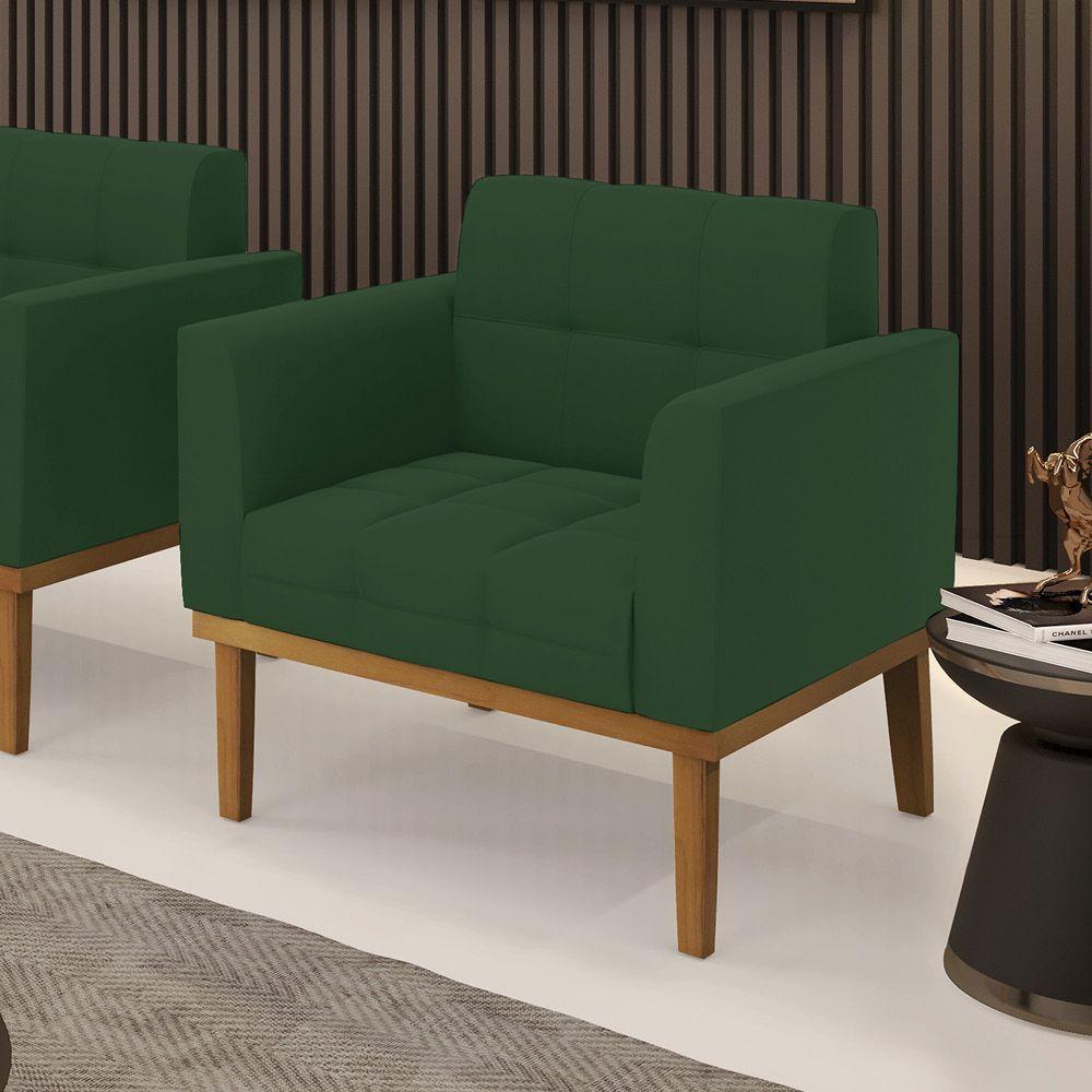 Poltrona Base De Madeira Fixa Castanho Elisa Veludo D03 - D'rossi Cor Verde - 6