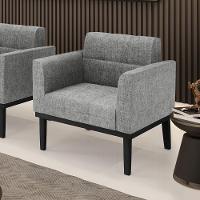 Poltrona Base De Madeira Fixa Preto Elisa Linho Grafite A26 D03 - D'rossi