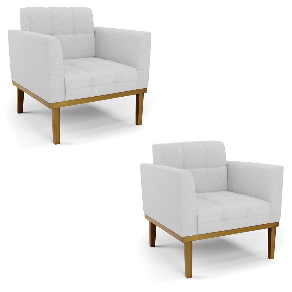 Poltrona Base De Madeira Fixa Castanho Kit 2 Elisa Linho D03 - D'rossi Cor A05 Cinza - 1