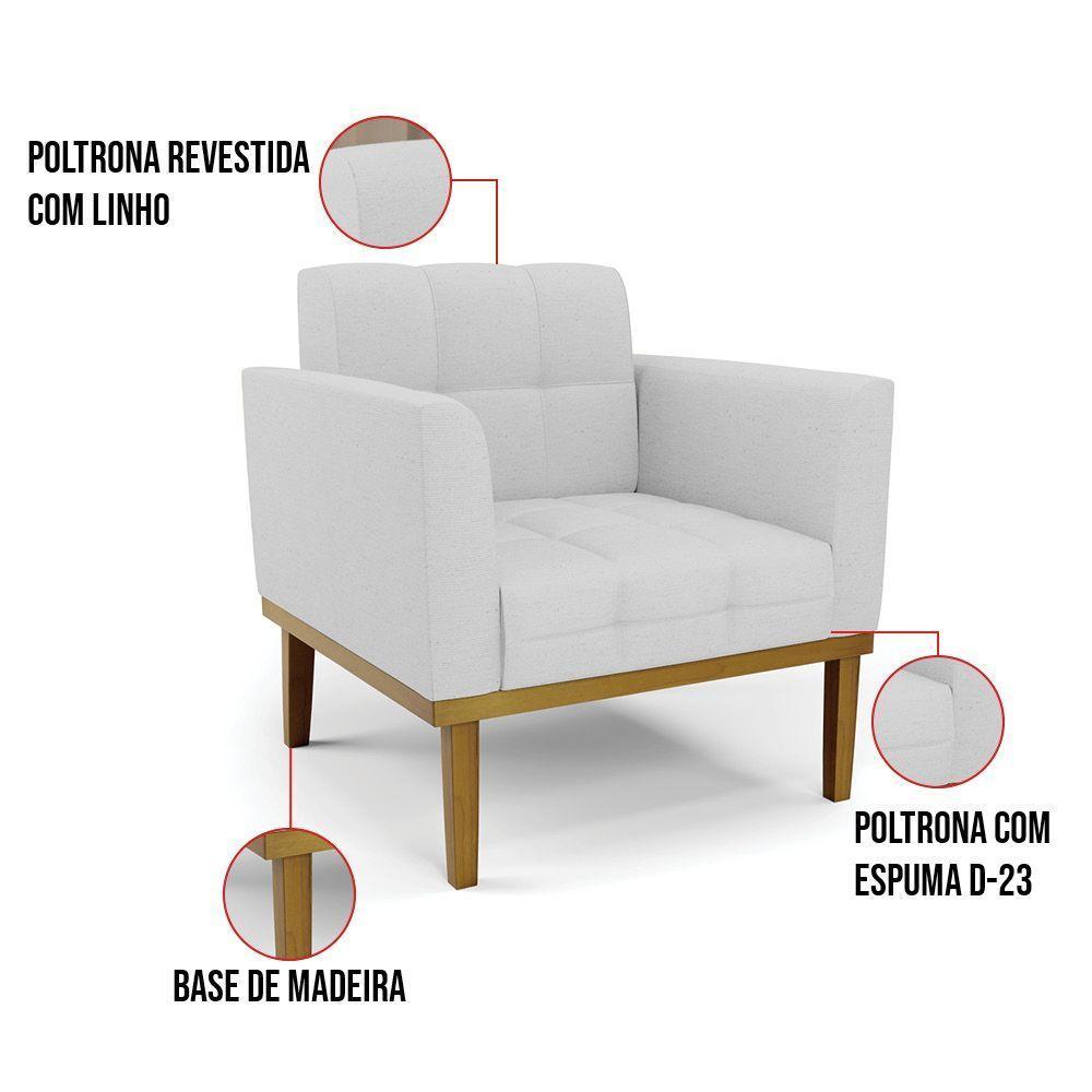Poltrona Base De Madeira Fixa Castanho Kit 2 Elisa Linho D03 - D'rossi Cor A05 Cinza - 2