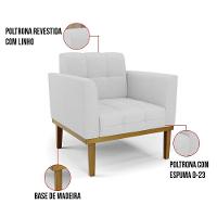 Poltrona Base De Madeira Fixa Castanho Kit 2 Elisa Linho D03 - D'rossi Cor A05 Cinza - 2