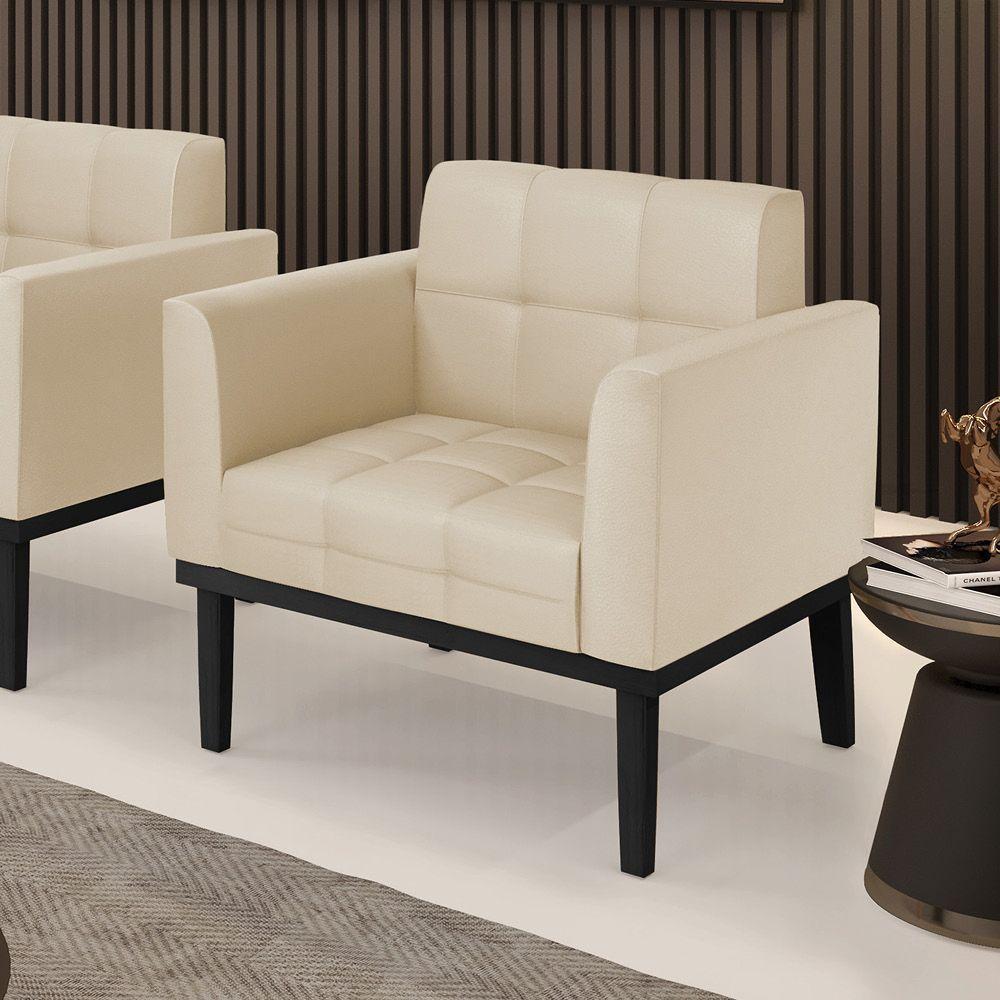 Poltrona Base De Madeira Fixa Preto Elisa Corino Bege D03 - D'rossi - 6