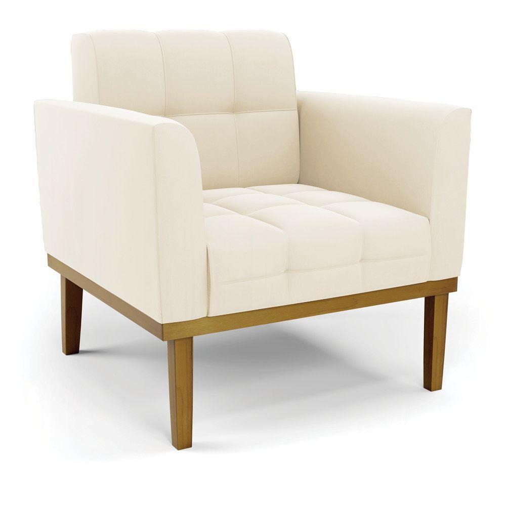 Poltrona Base De Madeira Fixa Castanho Elisa Veludo D03 - D'rossi Cor Bege - 1